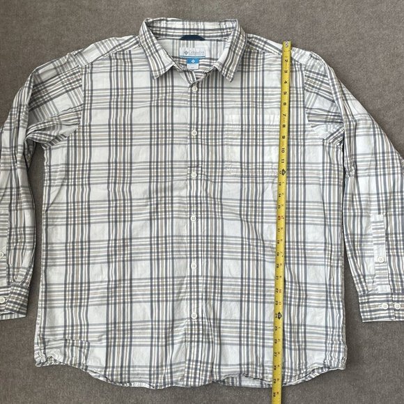 Columbia Shirt Mens XXL Plaid Button Down 100% Cotton Office Casual Gray Tan - Picture 7 of 8